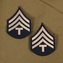 American Army WW2 Technician 4th Grade Rank Stripes Khaki on Blue.