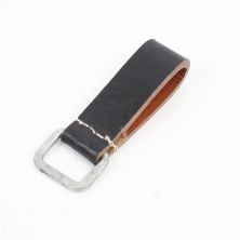 German Black Leather Belt Loop with Silver Square Ring