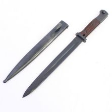  K98 German Bayonet with Grooved Wood Grip and Metal Scabbard 