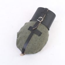 M1931 Water Bottle with Metal cup, leather strap  and Green wool cover, WW2 German 
