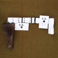 MP WW2 US Military Police Webbing Set in White with Brown holster