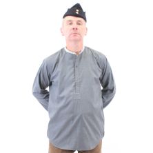 Victorian Collarless 1/2 Button Greyback "Grandad style" Flannel Shirt