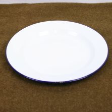 White Enamel 10" Tin Plate with Blue Edge