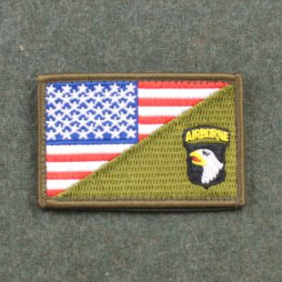 101st Airborne with US flag hook and loop Badge