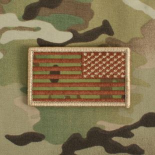 US flag. Hook and loop backed. Multicamo. Reversed.