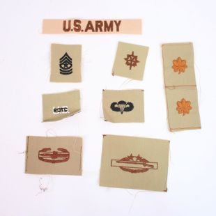 Pack of US Army desert rank and qualification badges
