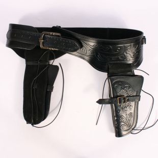 Leather Double Colt Cowboy Holster and Belt Rig Black