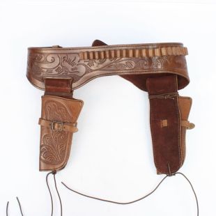 Double Cowboy Holster Gun Rig and Belt Set Brown