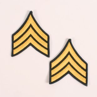 US Army Sergeant Rank Stripes. 1960s Design Gold on Green
