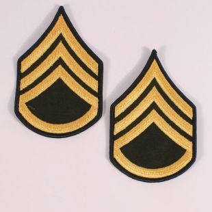 US Staff Sergeant Rank Stripes. Gold on Green for Class A greens