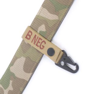 Blood Group key Ring Carabiner & Molle helmet clip. Coyote B Neg