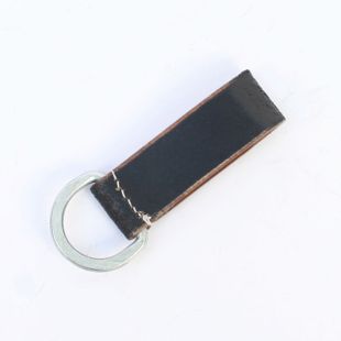 German Black Leather Belt Loop with Silver D Ring