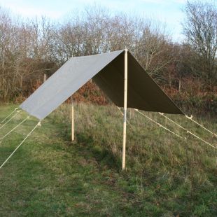 German Tan Canvas Flysheet with Poles and Pegs