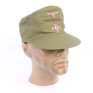 German Army DAK Tropical Field Service Cap with Enlisted Mans Badges Sewn on