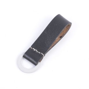 German Black Leather Belt Loop with Flat Grey D Ring