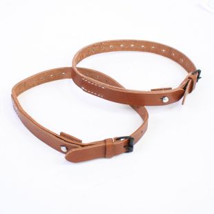German Brown Leather Zeltbahn Straps with silver stud x 2