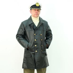 German Naval U Boat Black Leather Deck Jacket