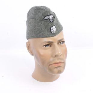 German WW2 M40 SS Field Cap With Enlisted Mans Badges Sewn on