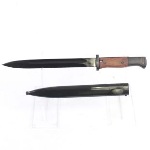  K98 German Bayonet with Smooth Wood Grip and Metal Scabbard