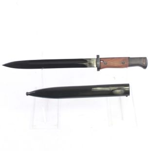  K98 German Bayonet with Smooth Wood Grip and Metal Scabbard