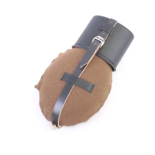 M1931 Water Bottle with Metal cup, leather strap and Brown wool cover, WW2 German 