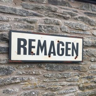Remagen 1940's Vintage Metal WW2 Road Sign with bullet holes 