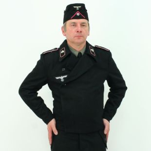 Army Heer Black Panzer Wrap Over Tunic with Badges by Richard Underwood