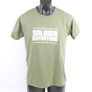 Soldier Of Fortune, The Military Store Olive Green T-Shirt Large logo
