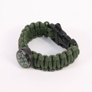 Emergency Para Cord & Compass Wrist Bracelet Green