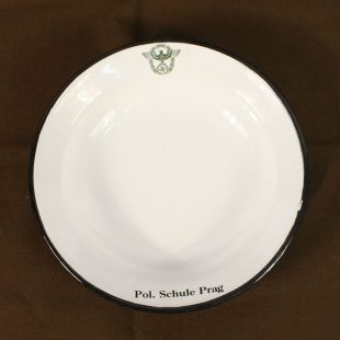 White Enameled Bowl/ plate  with Feldgendarmerie Eagle