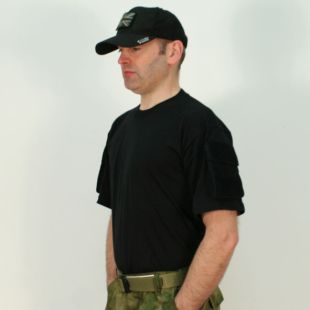 Tactical T-Shirt with Hook & Loop Pocket Panel. Black