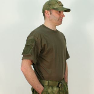Tactical T-Shirt with Hook & Loop Pocket Panel. Green