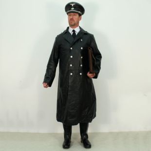 German Officers Black Leather Greatcoat
