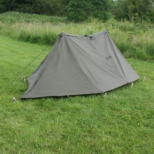 1945 Pup Tent, 2 x US Army OD Shelter Halves, poles and pegs