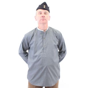 Victorian Collarless 1/2 Button Greyback "Grandad style" Flannel Shirt