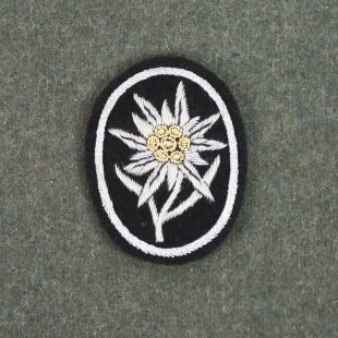 Waffen SS Officers Edelweiss Sleeve Badge Silver Wire Bullion